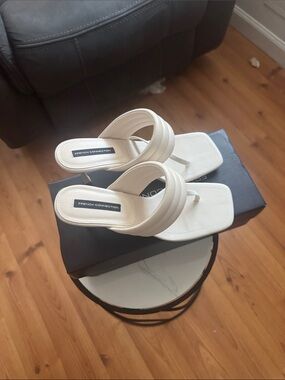 French Connection Cream Padded Toe-Post Heeled Sandals